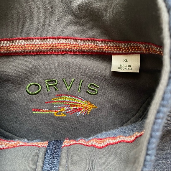 Orvis Henley Fleece Lined Sweater Mens Size L  Blue Pullover Shirt Long Sleeve - Picture 2 of 5